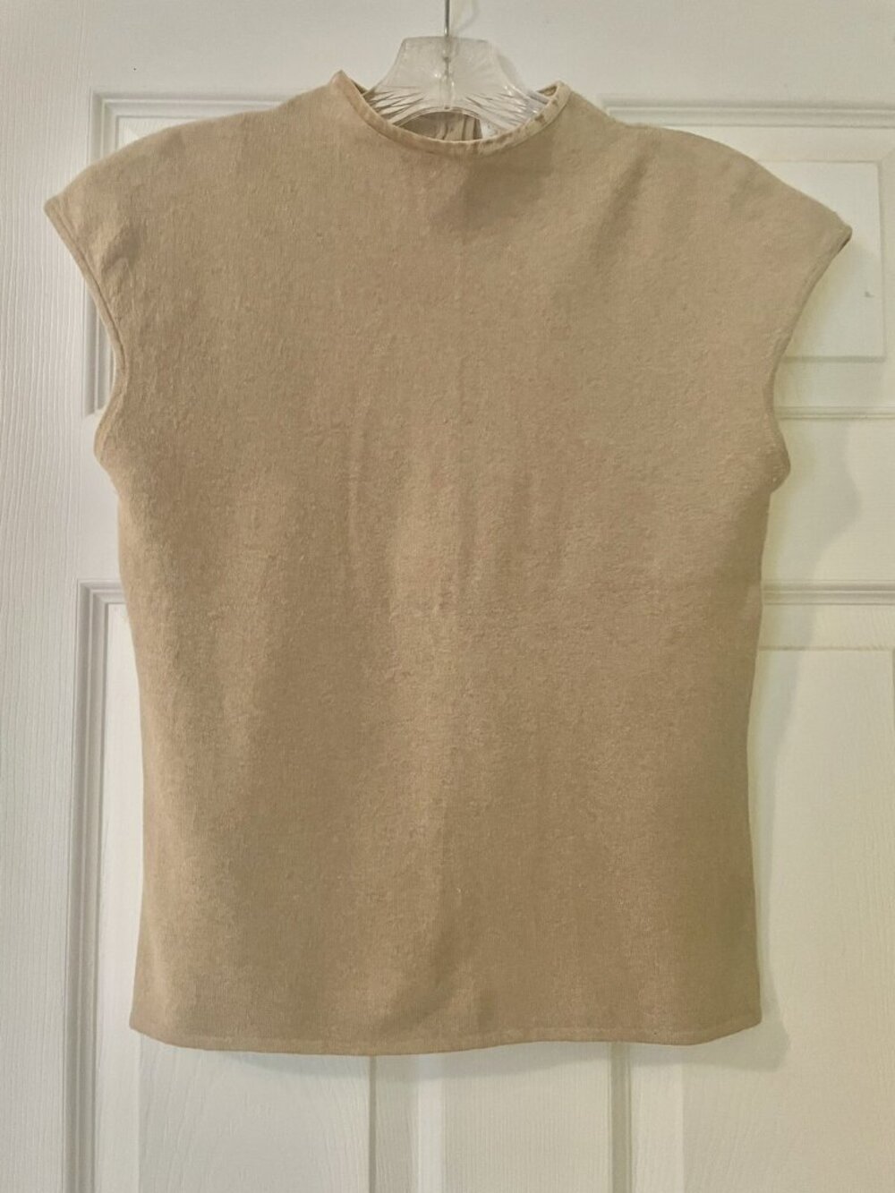 Vintage MJ Marcasiano Women Sleeveless Top Cotton Cashmere Round Neck Beige S